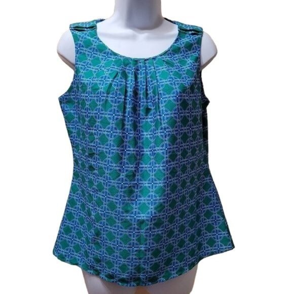 Banana Republic Women's Size Small Blue Green Geometric Print Sleeveless Top - Picture 1 of 6